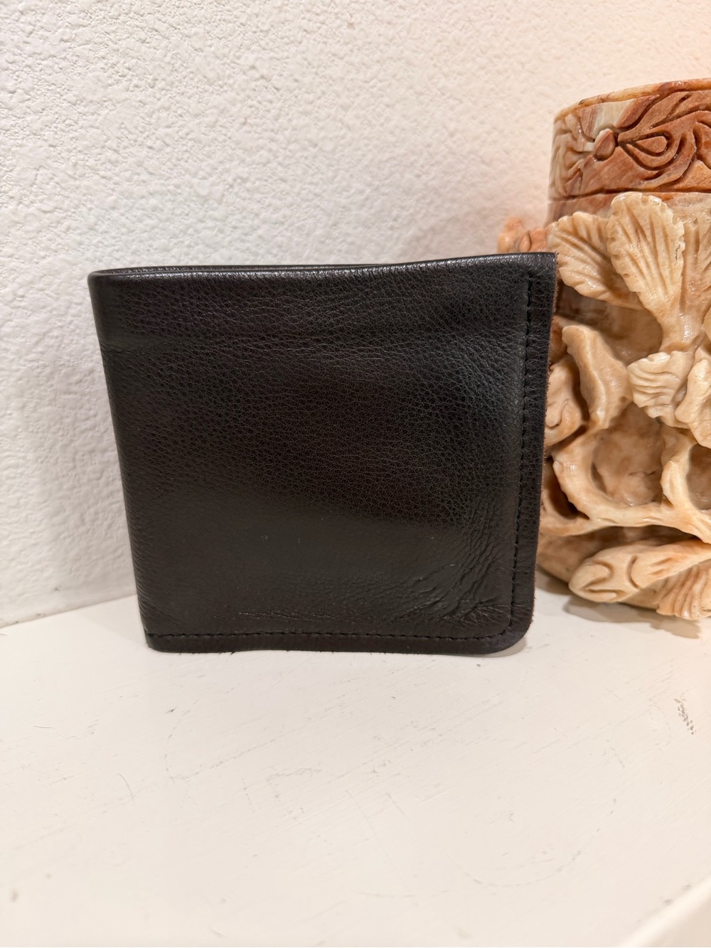 Vintage Buffalo Leather Wallet Bifold Brown Embossed Logo Western Style